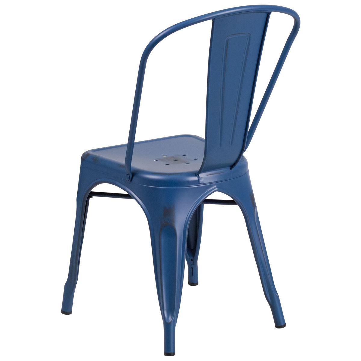 Bistro Style Metal Chair in Distressed Dark Blue Finish
