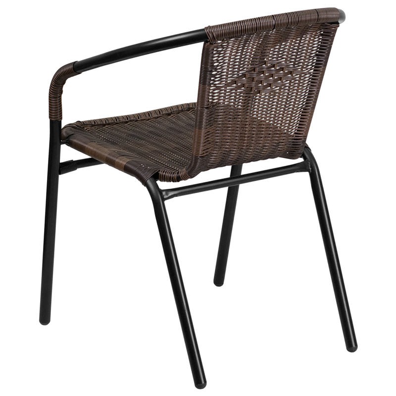 Dark Brown Rattan Patio Chair with Black Powder Coated Frame Finish