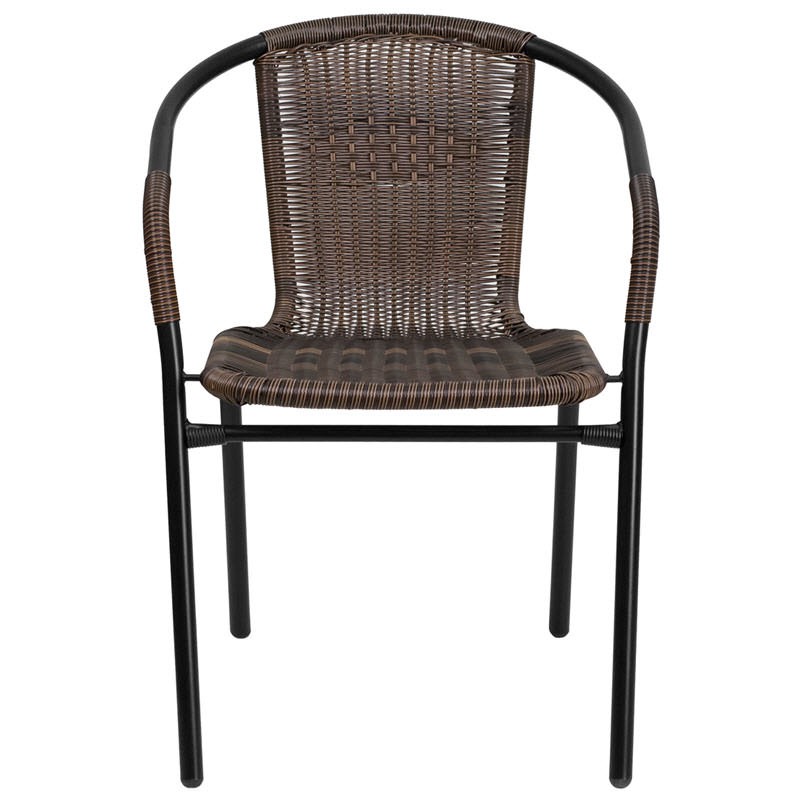 Dark Brown Rattan Patio Chair with Black Powder Coated Frame Finish