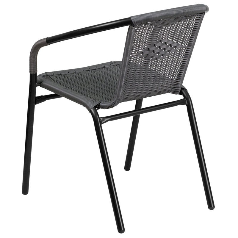 Gray Rattan Patio Chair with Black Powder Coated Frame