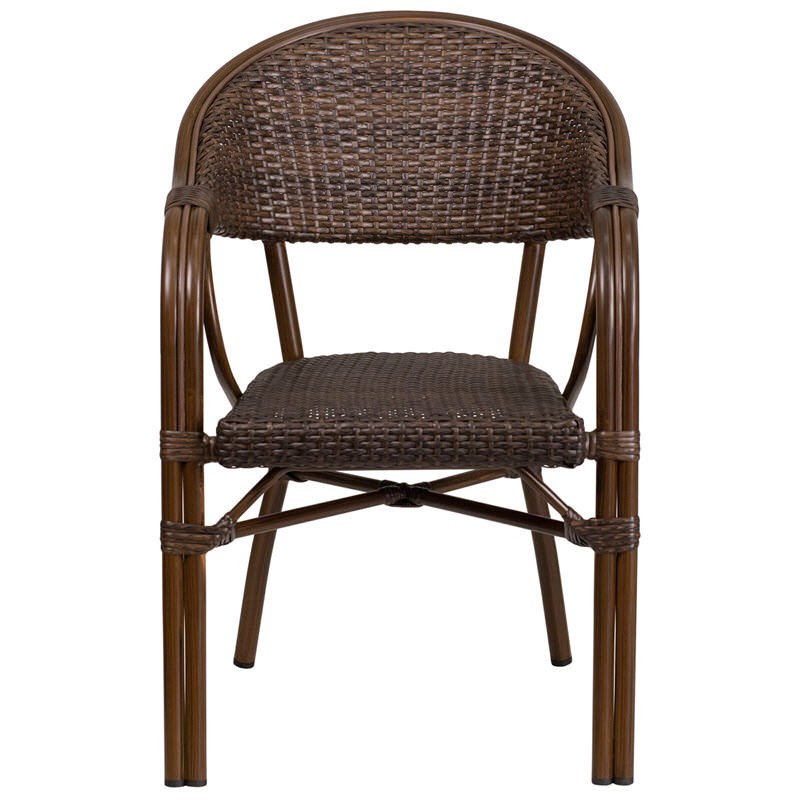 Dark Brown Rattan Chair with Bamboo Look Aluminum Frame