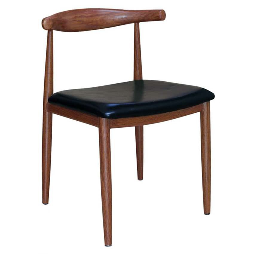 Wood Grain Metal Chair in Walnut Finish with Black Vinyl Seat