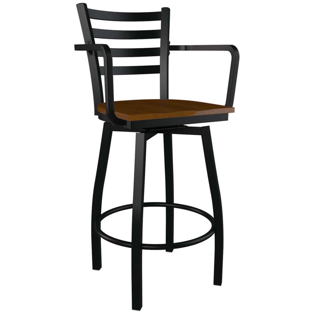 Swivel Ladder Back Metal Bar Stool with Arms