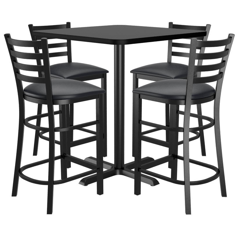 Set of 4 Ladder Back Metal Bar Stools with a Square Reversible Table